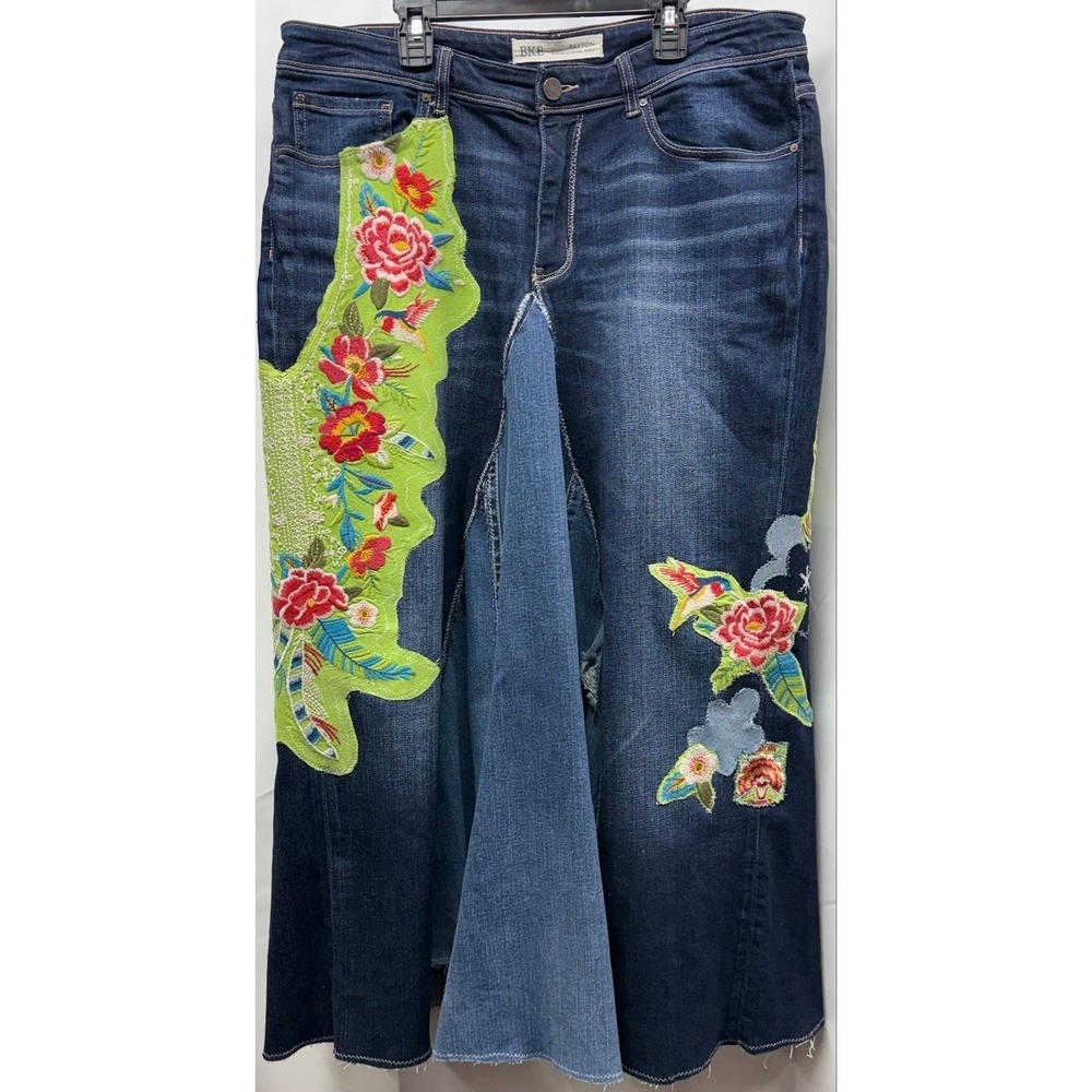 Boho Luxe Upcycled Denim Maxi Skirt Embroidery on Denim Wearable Art Fits 14/16 - Picture 2 of 8